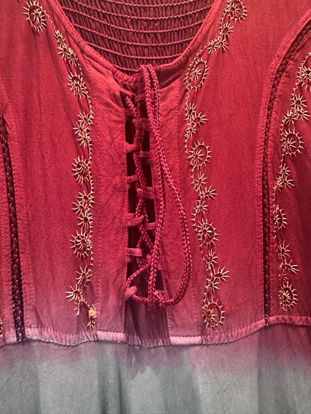 Fashion Terminal Boho fairy Core lace up embroidered ombré dress - Picture 4 of 8